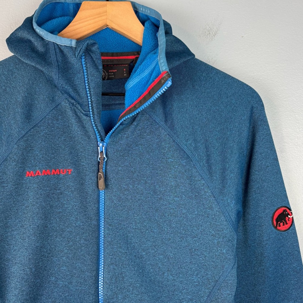 Mammut Nair Hooded Fleece Jacket Mens Small Blue Polartec Fleece Full Zip Jacket